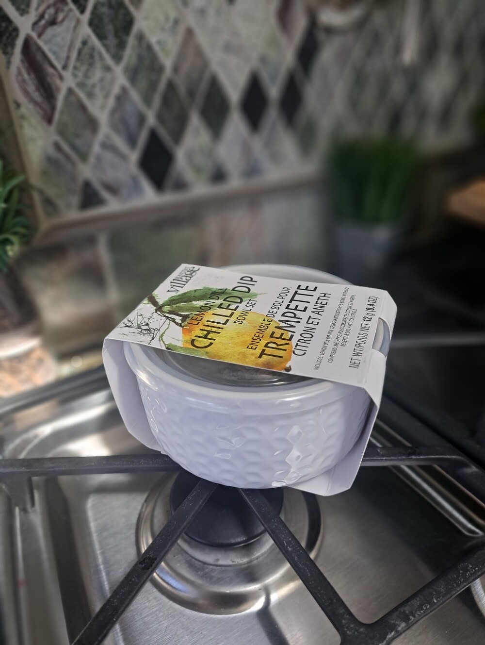 Gourmet Village White Textured Ceramic Chilled Dip Bowl With Plastic Lid And Mix